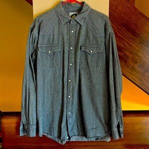 Mountain Khaki Long-sleeved button down denim/white striped shirt-Buffalo&Pearl